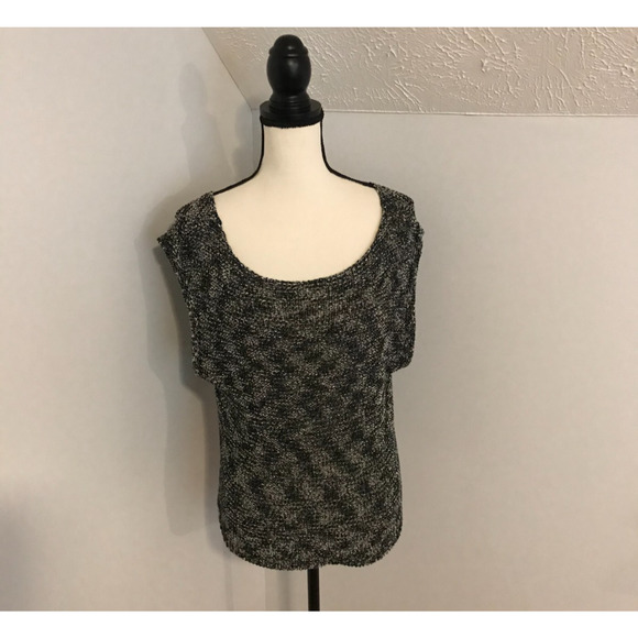 Alice + Olivia Open Mixed Knit Metallic Stripe Sweater Black Silver - Size Small - Picture 2 of 9